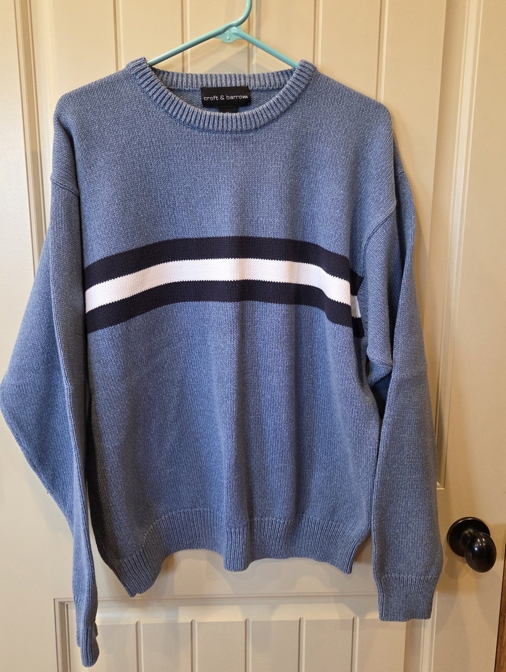 Croft & Barrow Men's XL Blue Striped 100% Cotton Crewneck Sweater